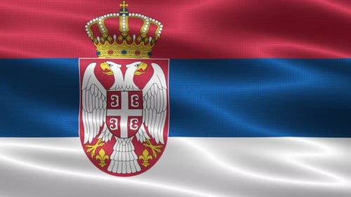 Waving Flag of Serbia with National Emblem