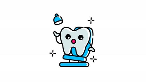 Cute Animated Tooth Character on Spring with Dental Tool