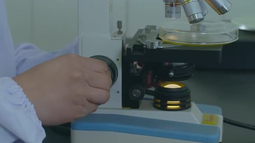 laboratory microscope with copy space scientist analyze biochemical samples in advanced scientific l
