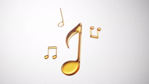 Golden glass music notes with white background