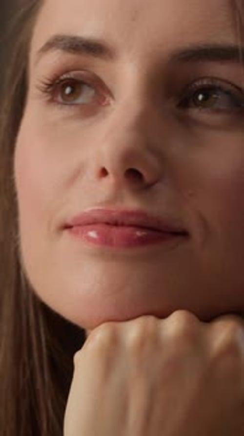 Thoughtful Caucasian Woman Smiling Thinking Idea in Library Indoor Female Student Businesswoman