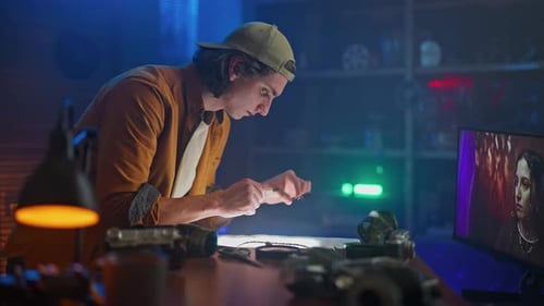 Young Technician Working on Electronic Device with Precision Tools