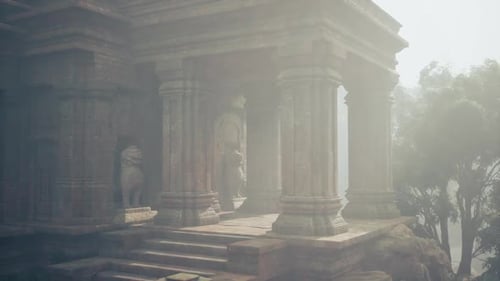 Ancient Temple Emerging From the Mist in the Myanmar Jungle at Dawn