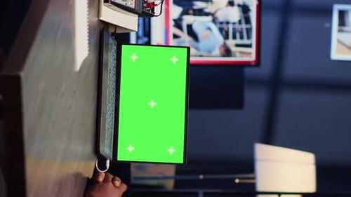 Vertical Video Chroma Key Notebook Used By Host to Check Gathered Donations From Fans