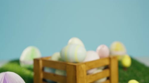 Painted Easter Eggs in a Crate