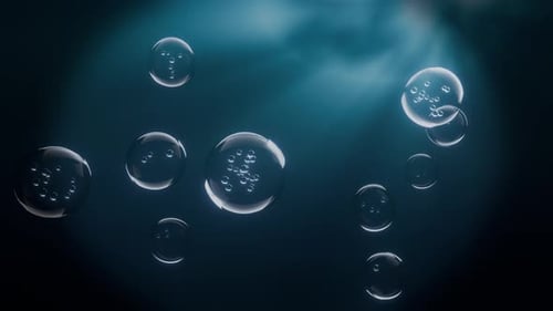 Floating Transparent Bubbles in Blue Light – Abstract Clean and Scientific Background Loop