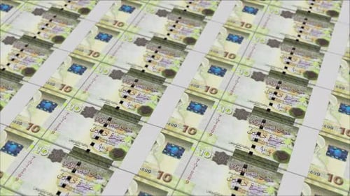 Billets de 10 dinars libyens imprimés par une presse à billets