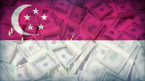 Singapore Flag And Money With Animated Financial Growth Charts