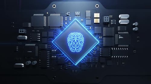 Futuristic AI Microchip with Digital Fingerprint Reveal Animation