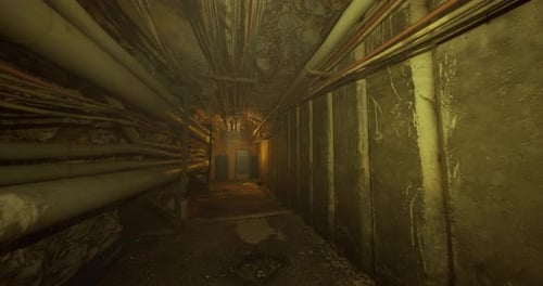 Gritty Industrial Tunnel Flythrough with Pipes and Wires