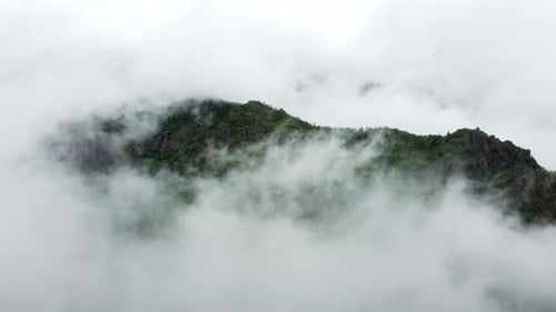 Nature Morning Fog Clouds Mountain Green Forest Beautiful Aerial Top View Summer Landscape