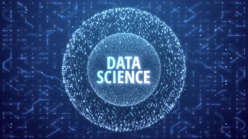 Concept de science des données sur une sphère matricielle sur fond de circuit.