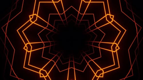 Black and orange abstract background with circular design. Kaleidoscope VJ loop