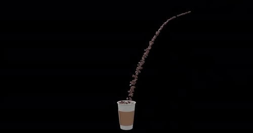 Animated Coffee Beans Pouring Into Disposable Cup