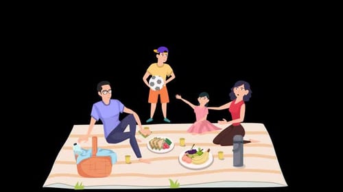 Young Family Having A Picnic In The Park On Alpha Channel