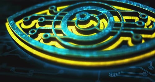 Futuristic Digital Eye Animation with Circuit Board and Data