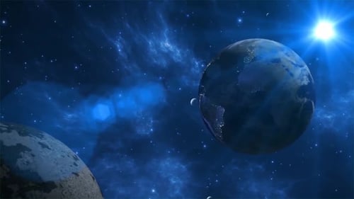 Animation of Earth seen from space, the globe spinning on satellite view on dark background.