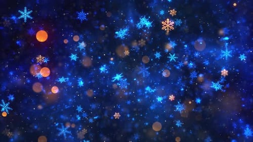 Christmas Blue Golden Snowflakes Falling Background Loop