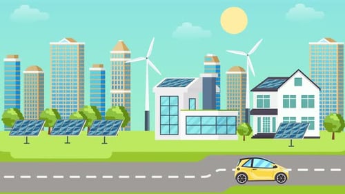Electromobility Highway Electric Electro Car Windmill City Solar Animation