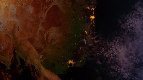 Australia From Space At Sunset. Oceania From Space Orbit. Blue Planet Earth. Globe