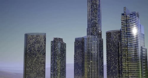Rascacielos modernos iluminados al anochecer que muestran el esplendor arquitectónico