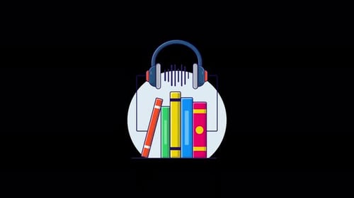 Animated Books and Headphones Icon for Audiobook Concept