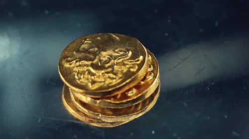 Vidéo détaillée d'anciennes pièces d'or, d'anciennes monnaies arabes, d'anciens trésors égyptiens, d'or pur sur