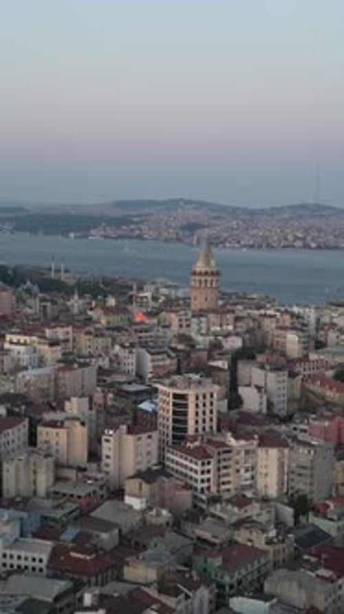 Urban aerial video of the city of Istanbul Galata Tower