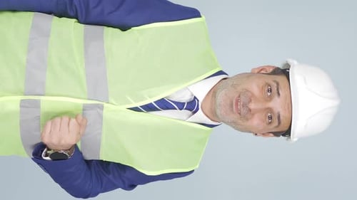 Vertical video of Excited engineer, impatient.