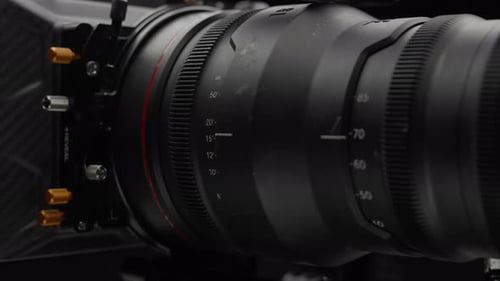 Professional Cine Zoom Lens Closeup on Camera