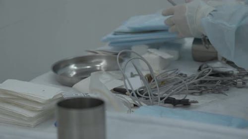 Surgical Instruments on Table in Hospital Operating Room