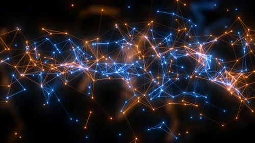Glowing Plexus Network High Tech Background, Polygonal Network Loop Animation Over Black Background,