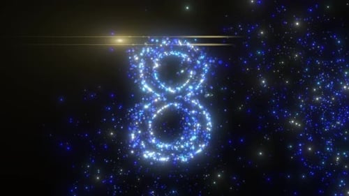 Countdown-Uhr mit Zahlen 10 bis 10, hergestellt mit leuchtenden Partikeln mit optischen Reinigungseffekten, 0,10 Sekunden