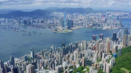 Breathtaking And Bird’s Eye View Of Hong Kong City And High Rise Buildings, China