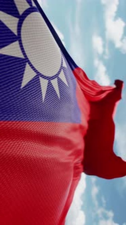 Wavy Flag of Taiwan Blowing in the Wind in Slow Motion Waving Official Taiwanese Flag Team Symbol