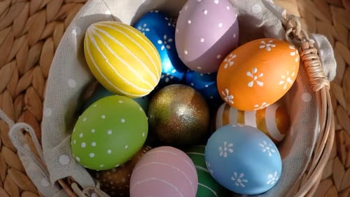 Colorful Painted Easter Eggs in Basket