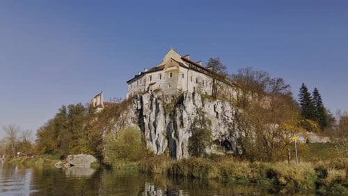 Aerial Drone View of Tyniec Abbey From the River