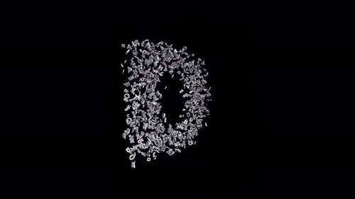 Letter D Made of Letters with Alpha Channel. 3D Font. Alphabet Letter Animation. Transparent BG