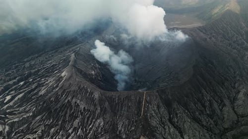Beautiful View of Bromo Volcano in Java Indonesia Drone Aerial Footage