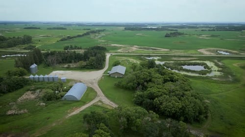 Drohnenumlauf im Filmmusik Zeitraffer rund um Westkanada, Weiden, Land, Landwirtschaft, Vieh