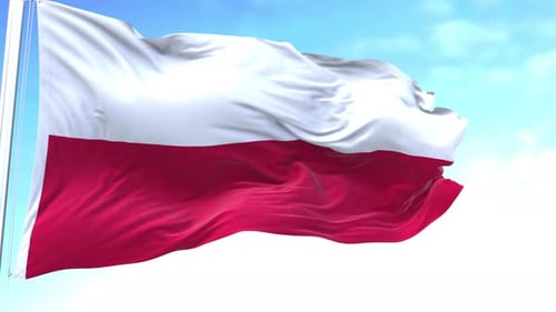 Realistic Poland Flag Waving Against a Clear Blue Sky