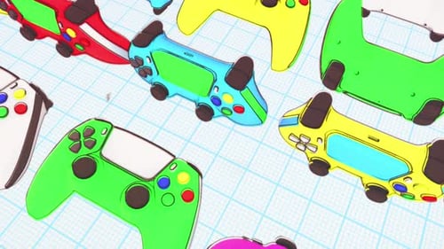Colorful Game Controllers Flowing Loop Animation