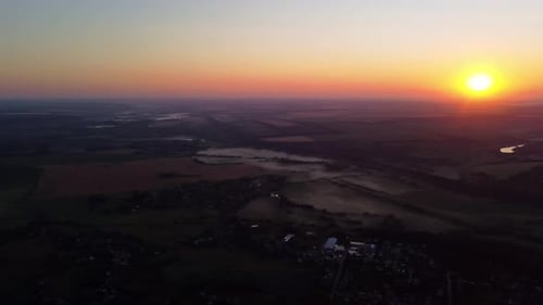 Aerial View of Rural Landscape at Sunrise