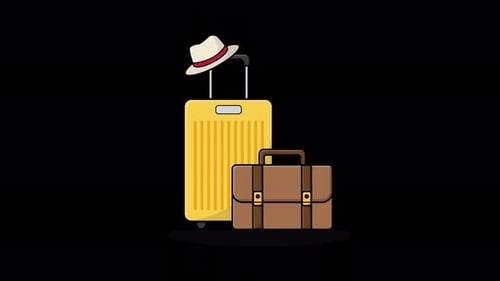Animated Travel Luggage with Hat. Travel Concept Video - Transparent