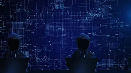 Digital Hackers Working with Code in a Futuristic Network