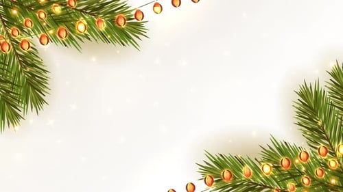 Festive Christmas Pine Branches with Twinkling Lights Background