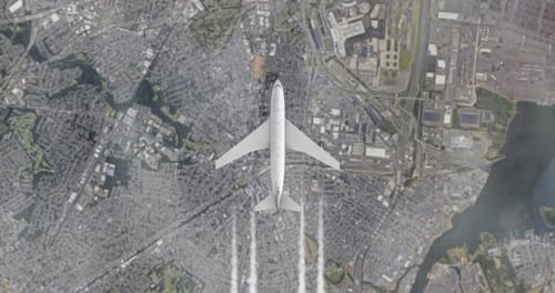 Airplane Flying Above Megalopolis View From Above