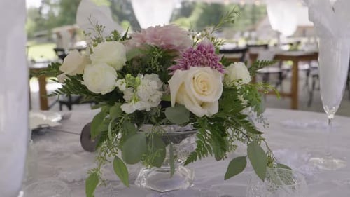 Floral Centerpieces at an Outdoor Wedding Reception