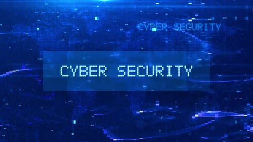 Cyber Security Digital Text Animation over Futuristic World Map and HUD Effects