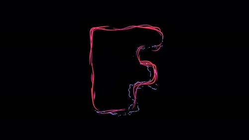 Letter F made of multicolor neon curves and lightnings on alpha. Loop 4k clip.